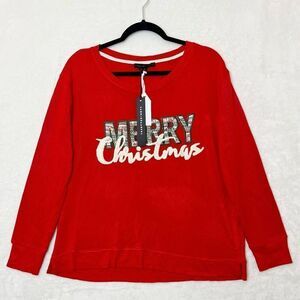 Anthropologie Jane + Delancey Red Merry Christmas Graphic Sweatshirt Size M NWT